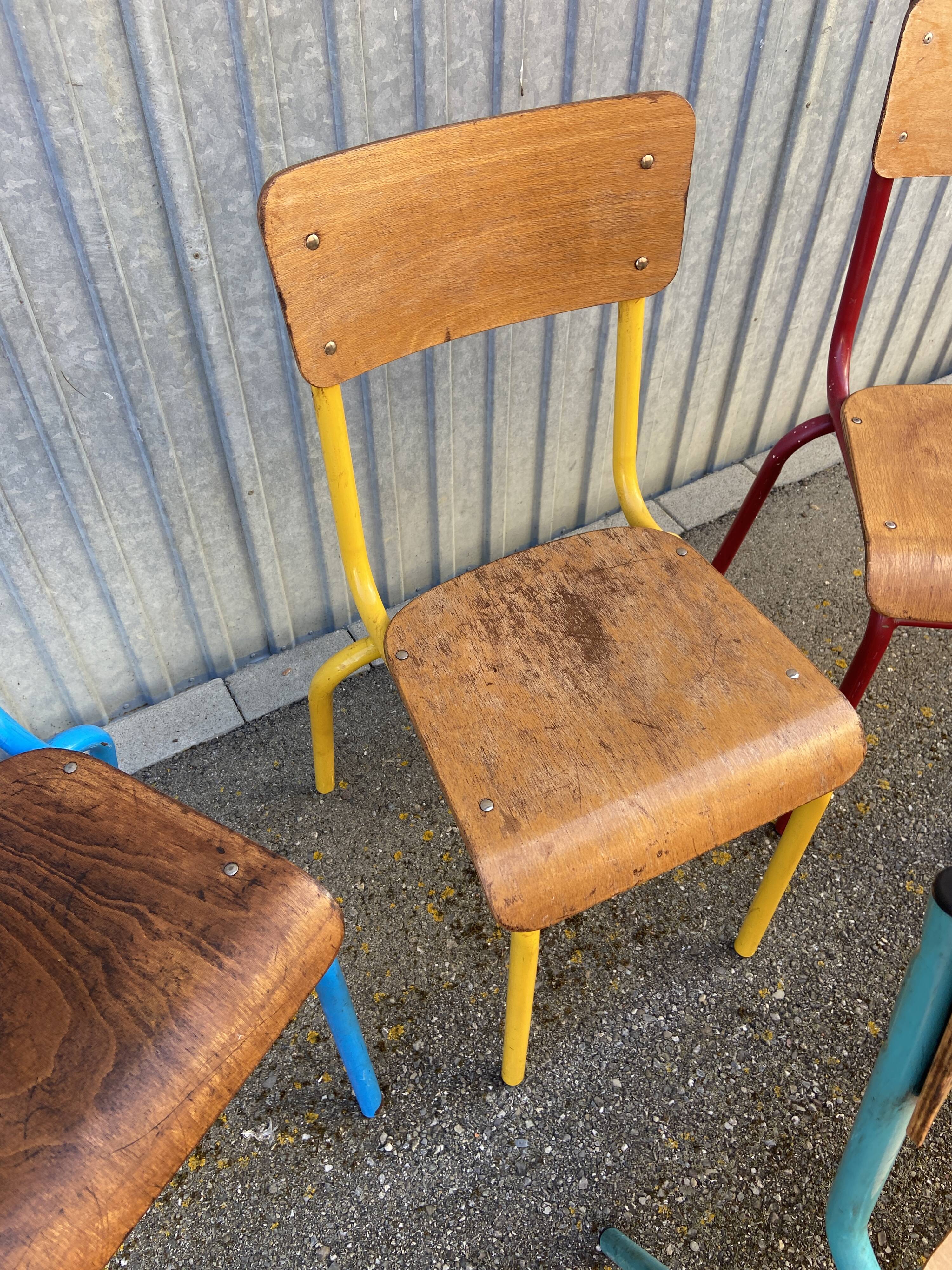 Set of 6 mismatched school chairs multicolor industrial vintage school community mullca dela