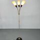 1950s Brass & Glass Adjustable Floor Lamp with Wooden Detail