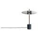 Lampe de table en métal oxydé et verre opalin, œuvre contemporaine.