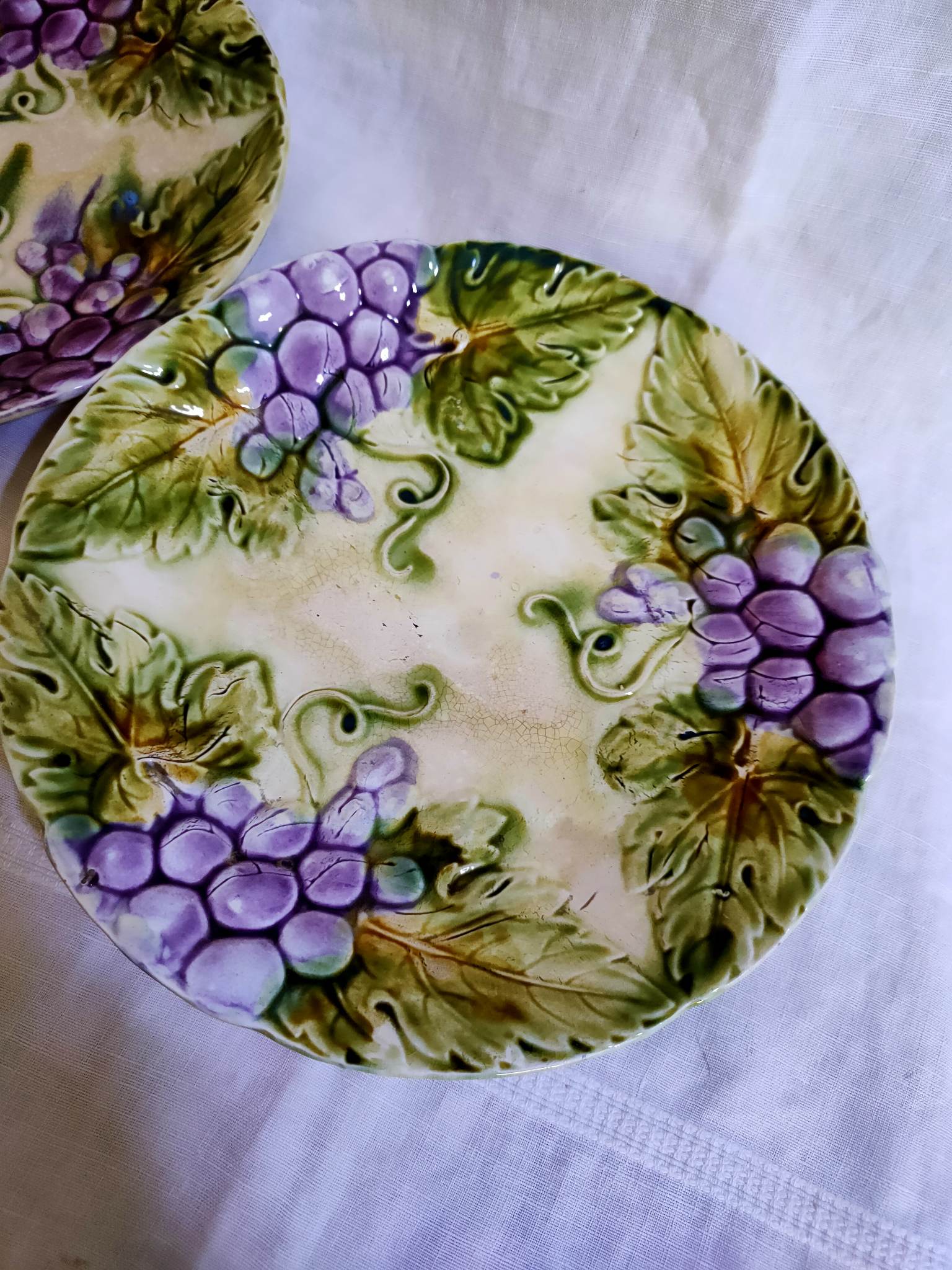 2 vintage slip dessert plates