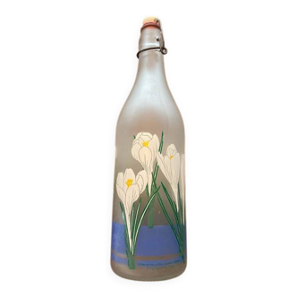 Frosted glass bottle, crocus design, LilLian Vernon