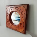 Vintage mirror in carved solid wood, 35 cm