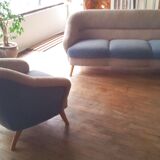 Chair organic 50s Danish blue and beige