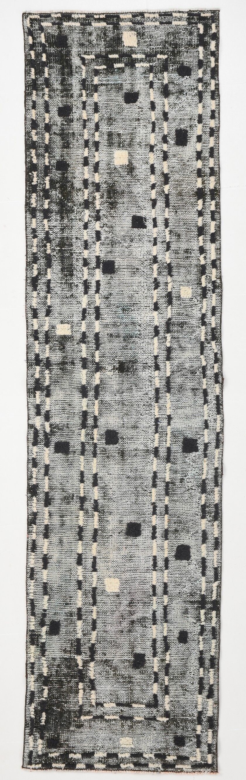 3x9 handmade pom pom vintage runner rug 285x73cm