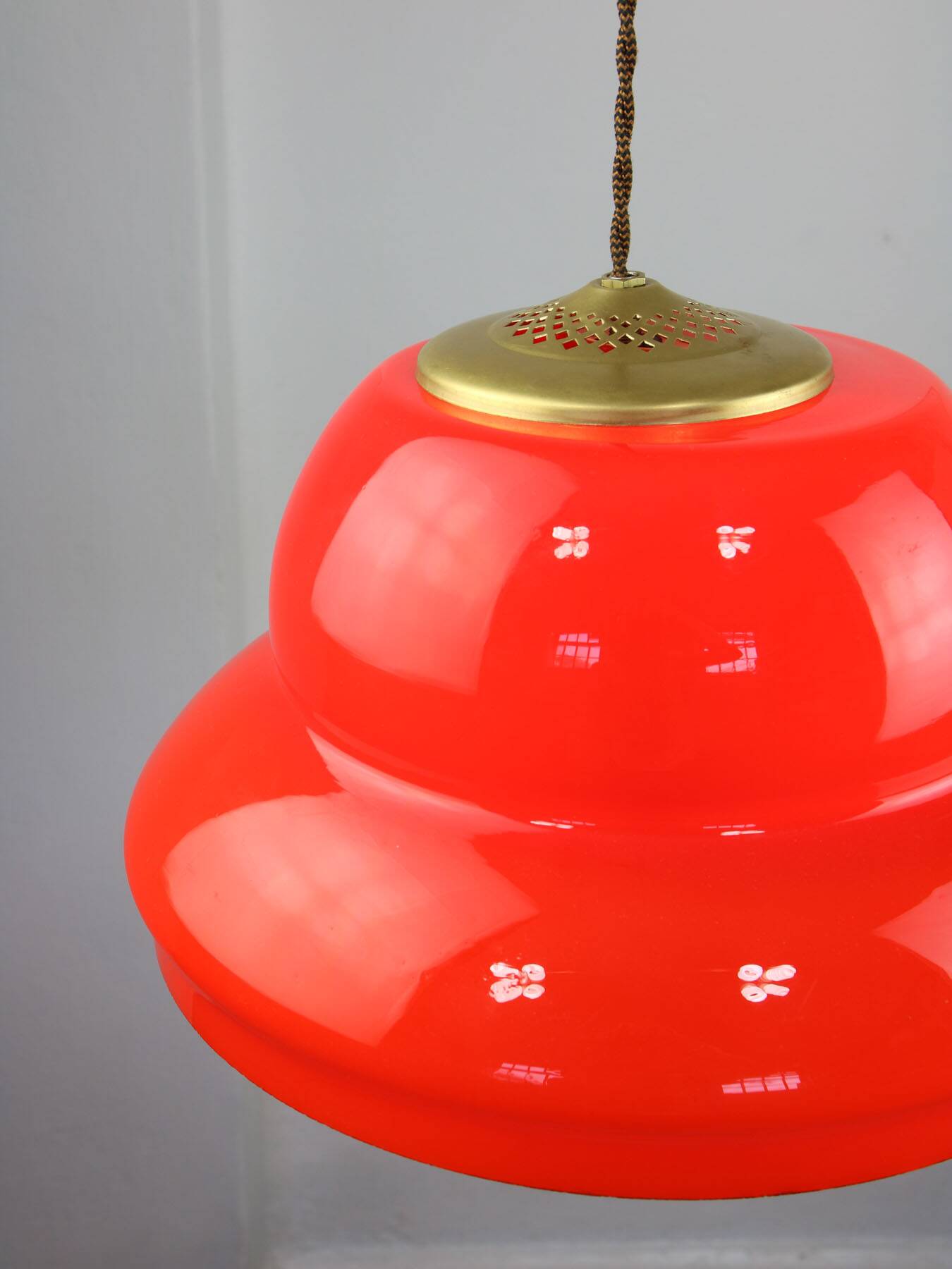 Mid-century italian red glass & brass pendant lamp