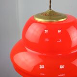 Mid-century italian red glass & brass pendant lamp