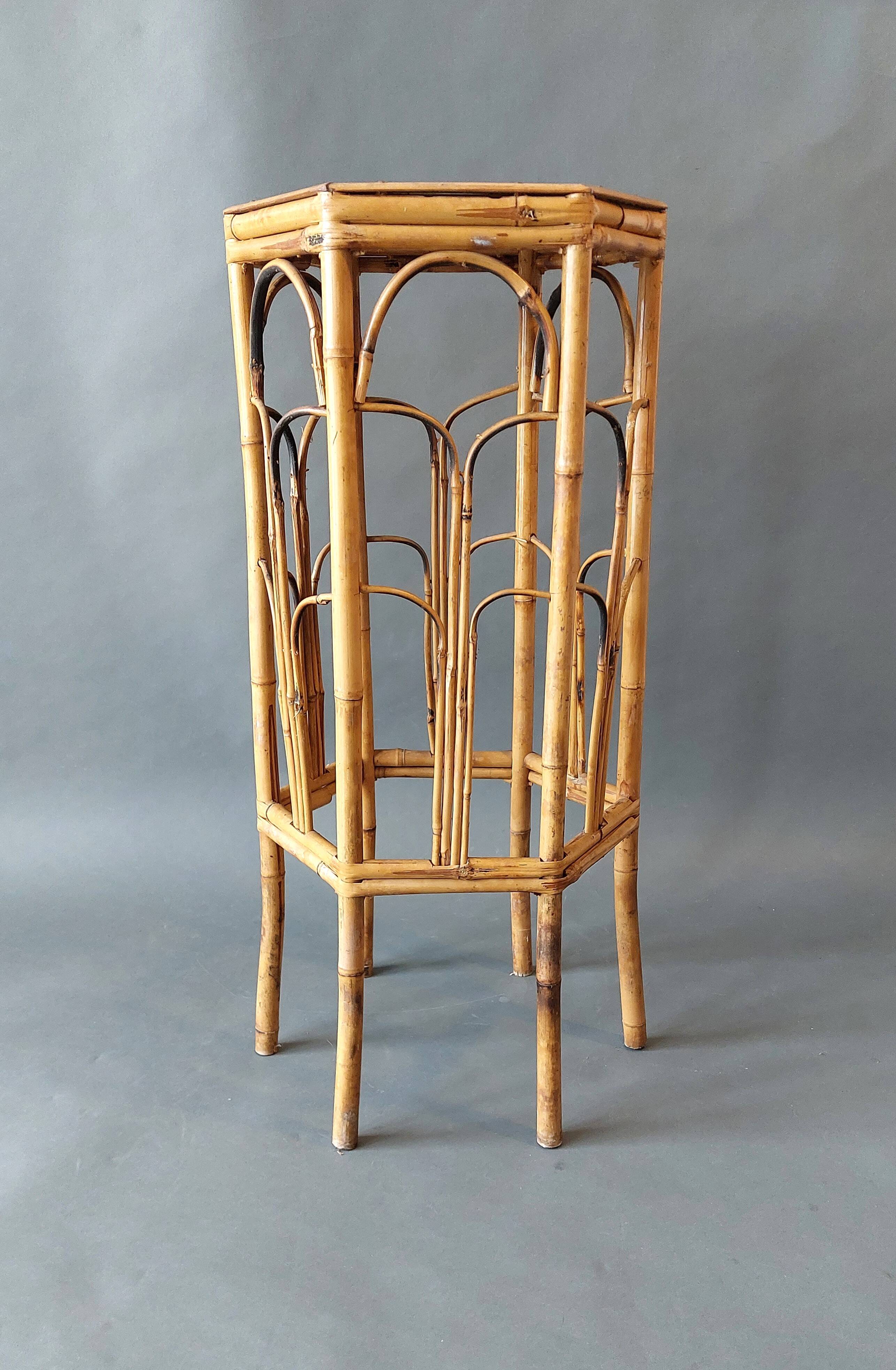 Vintage bamboo pedestal table.