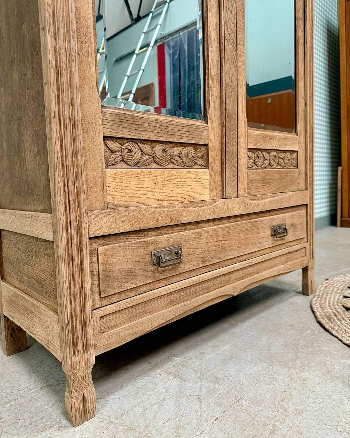Art Deco oak wardrobe with mirrors (refurbished)