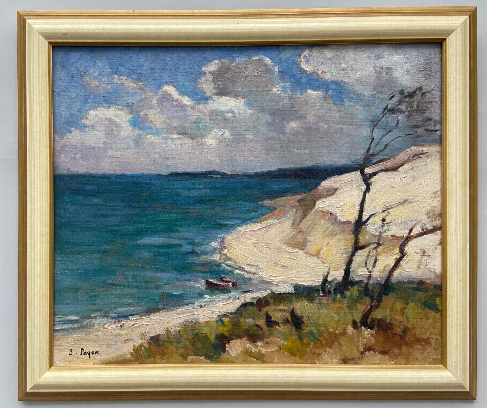 Oil on canvas suzanne payen binet landscape seaside rocky coast