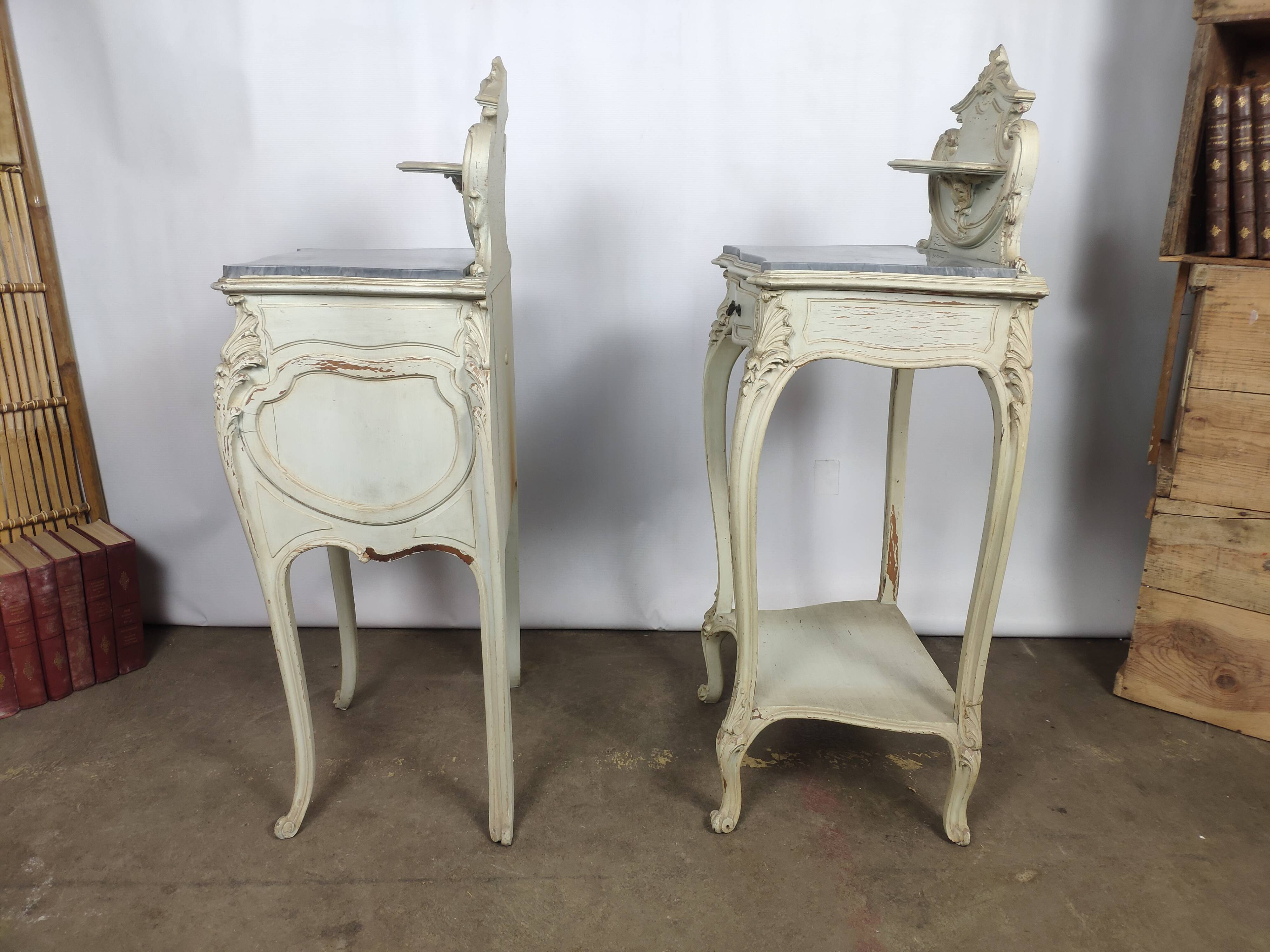 Louis XV white rock bedside pair