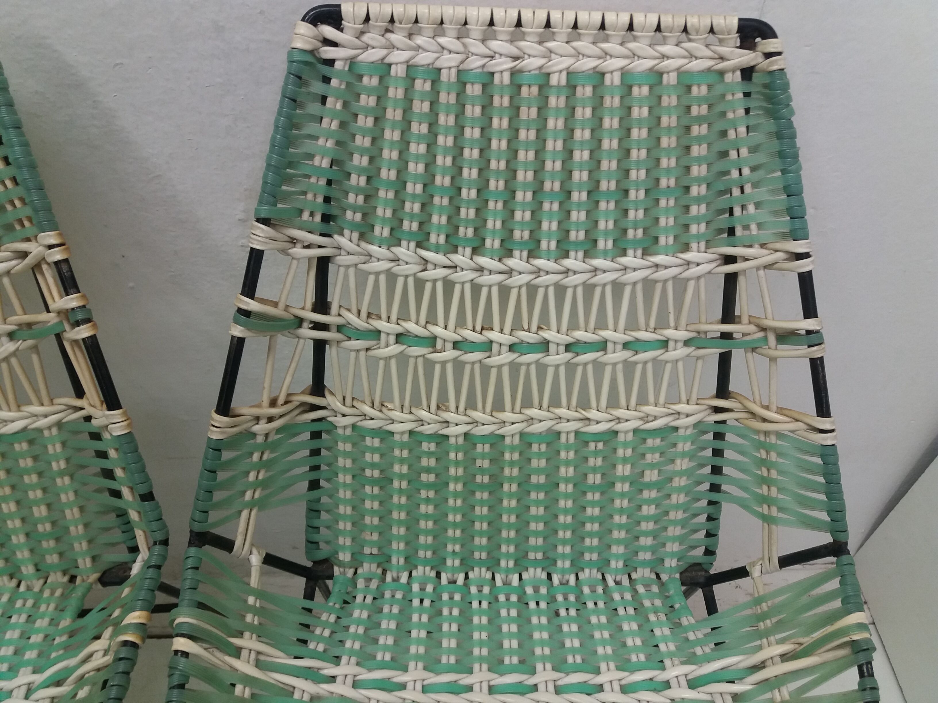 1960 Pair of braided armchairs + Vertex table, Czechoslovakia