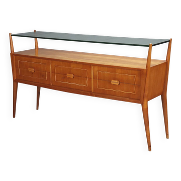 Vintage design chest of drawers veneered in cherry wood, 6 drawers, original from the 1950s