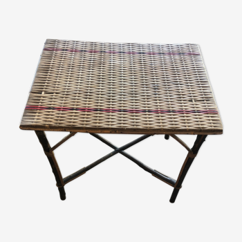 Rattan table with a red 50s