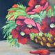 Tableau nature morte au panier de fleurs années 70