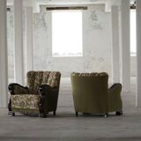 Pair of Danish Art Nouveau armchairs in embroidered floral velvet, 1920s.