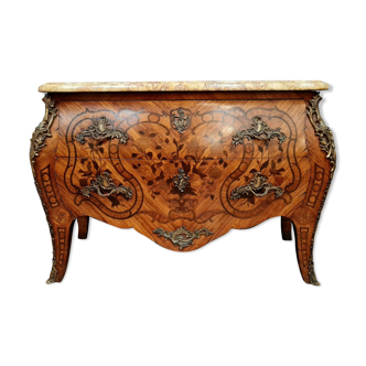 Chest of drawers-jumper Louis XV curved in marquee of noble woods around 1850-1880