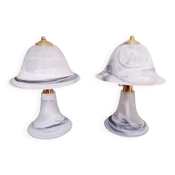 Pair of marbled Murano glass mushroom lamps, 1970s-80s