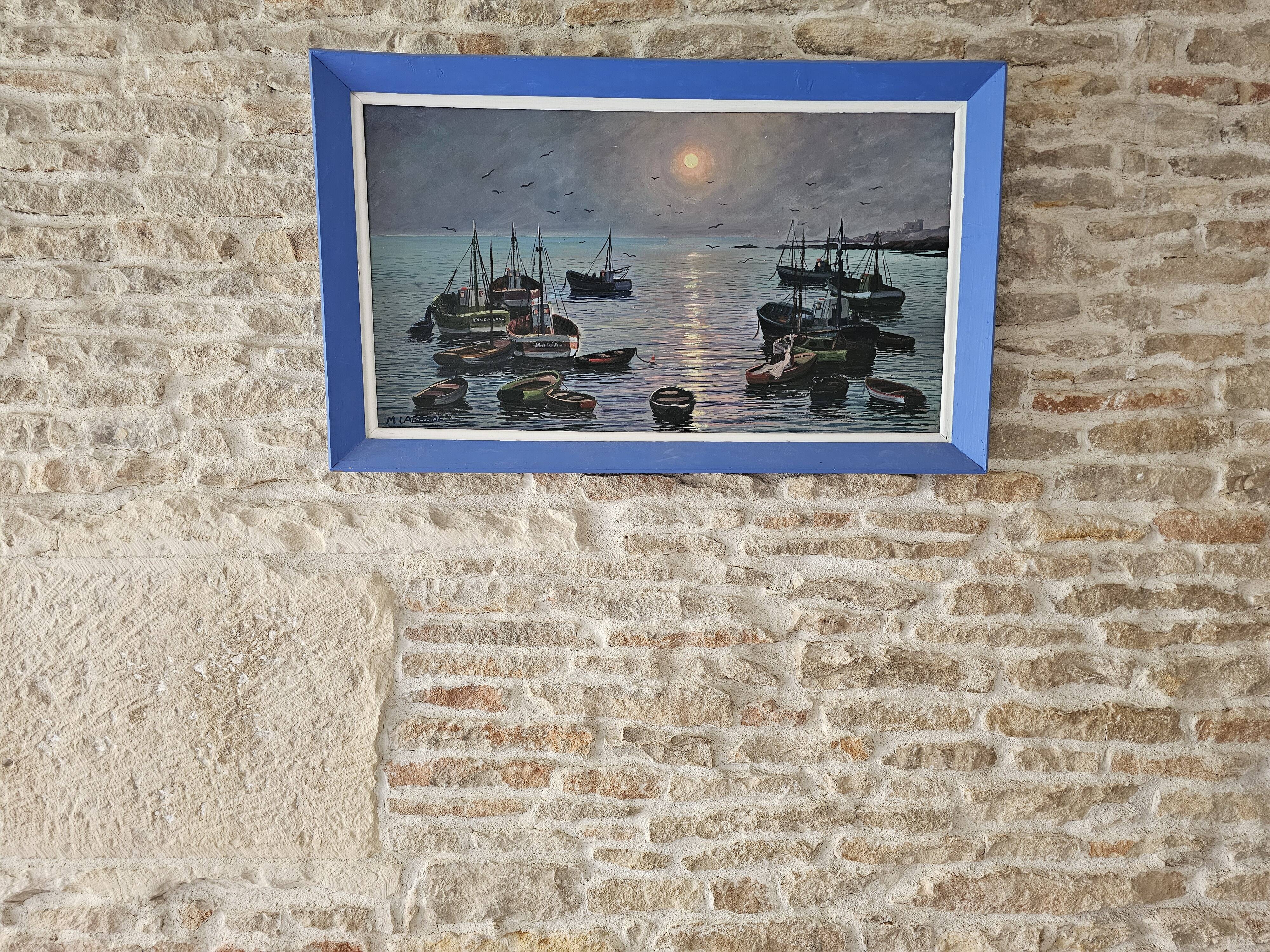 Oil painting on canvas - Marine Sailboats Signed M Labarde 54cm x 89cm