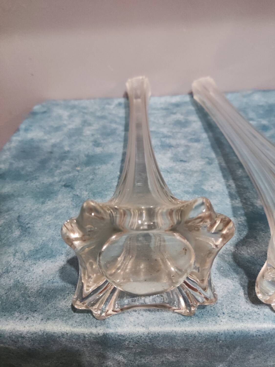 Pair of vintage chiseled glass soliflore vases