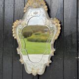 Venetian Murano Glass Mirror, Gilded with Fine Gold, Engraved Mirror, Circa 1950