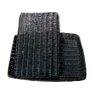 Duo of black wicker baskets