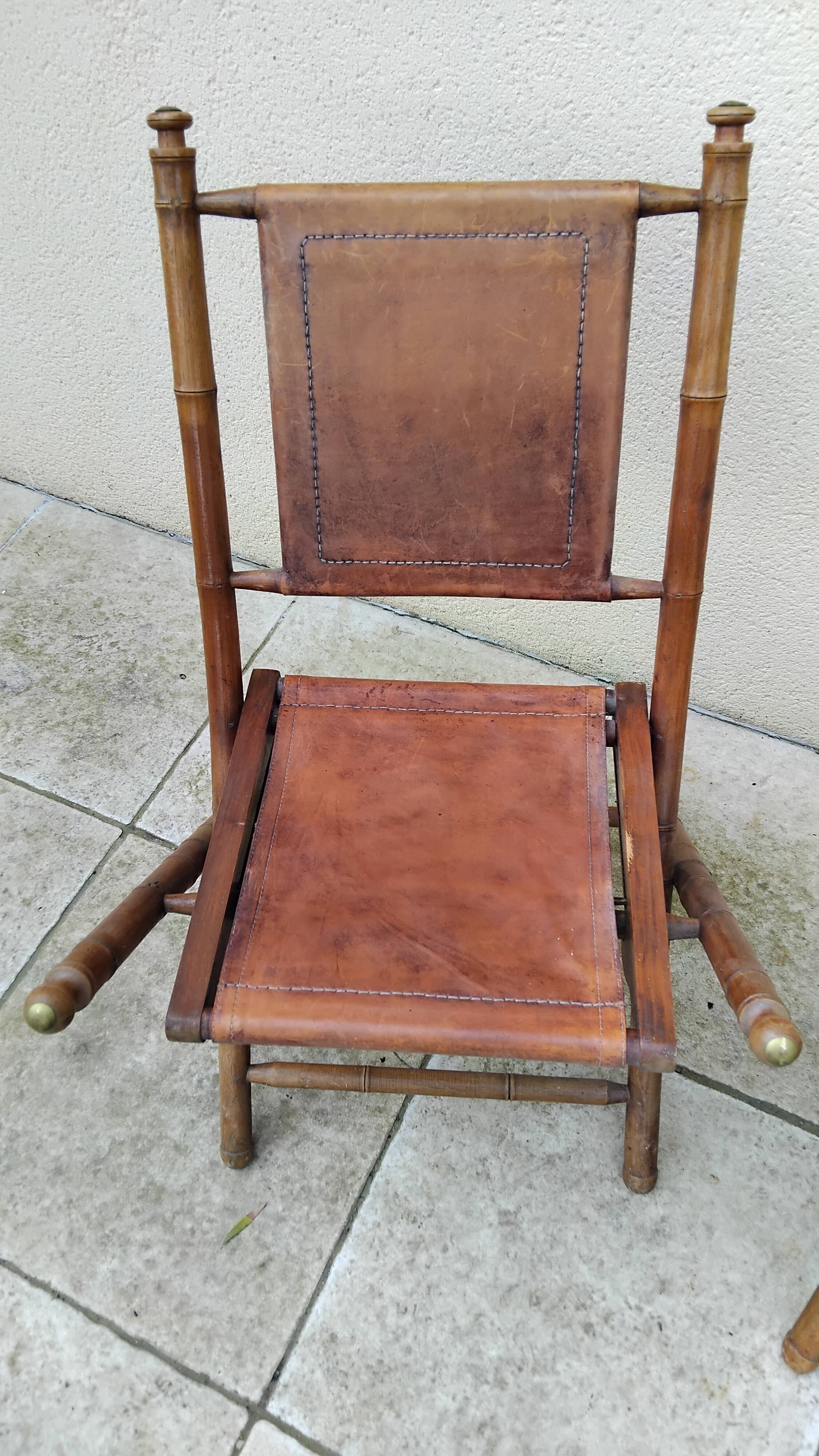 Vintage leather folding safari chairs