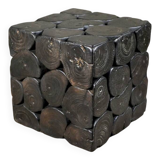 Brutalist Cube Side Table in Dark Wood