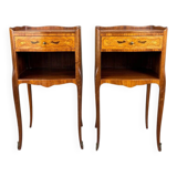 Pair of marquetry bedside tables, 20th century