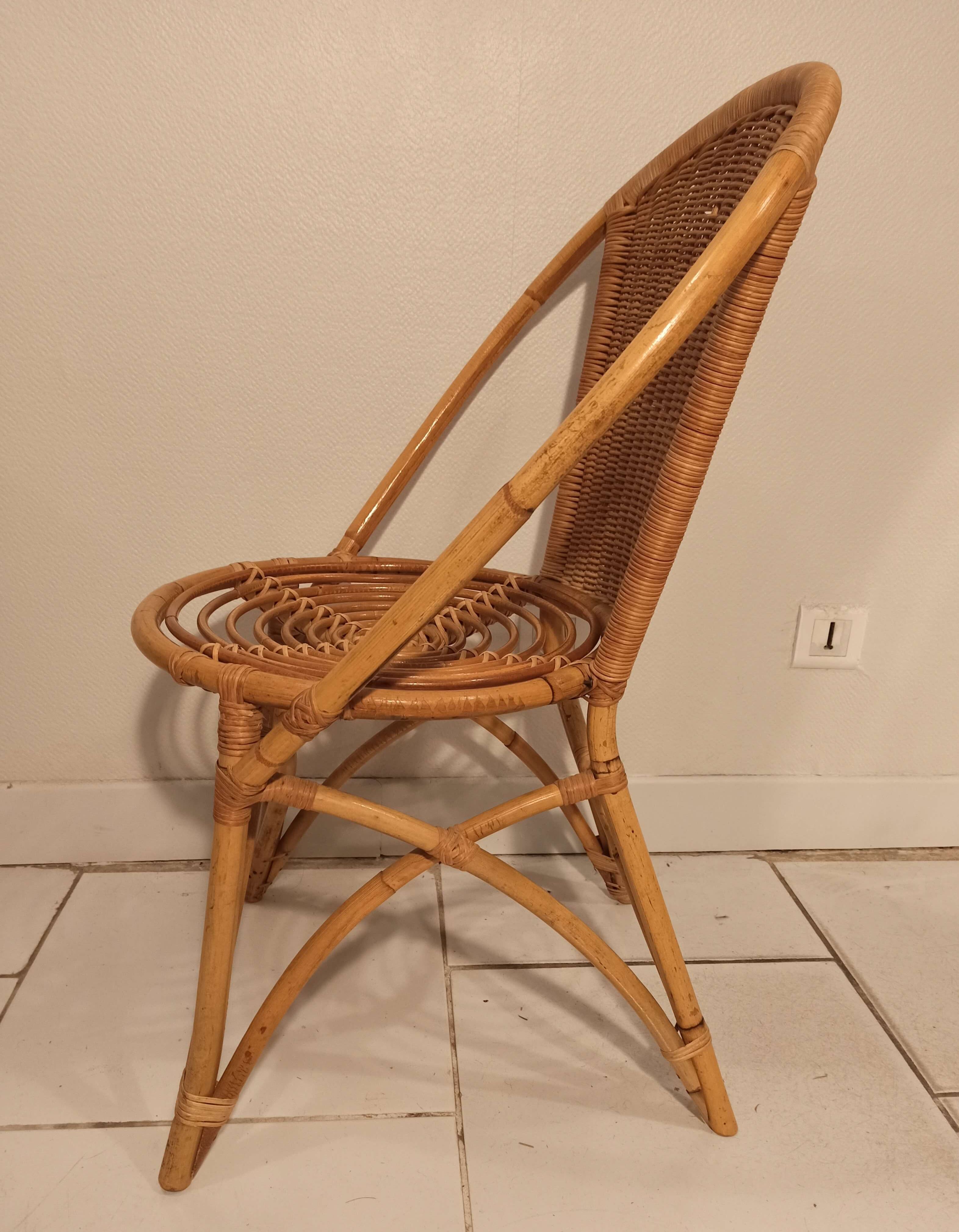 Louis Sognot vintage rattan desk and chair