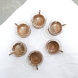 Series of 6 vintage Scandinavian cups in Schott & Gen Mainz teak and glass