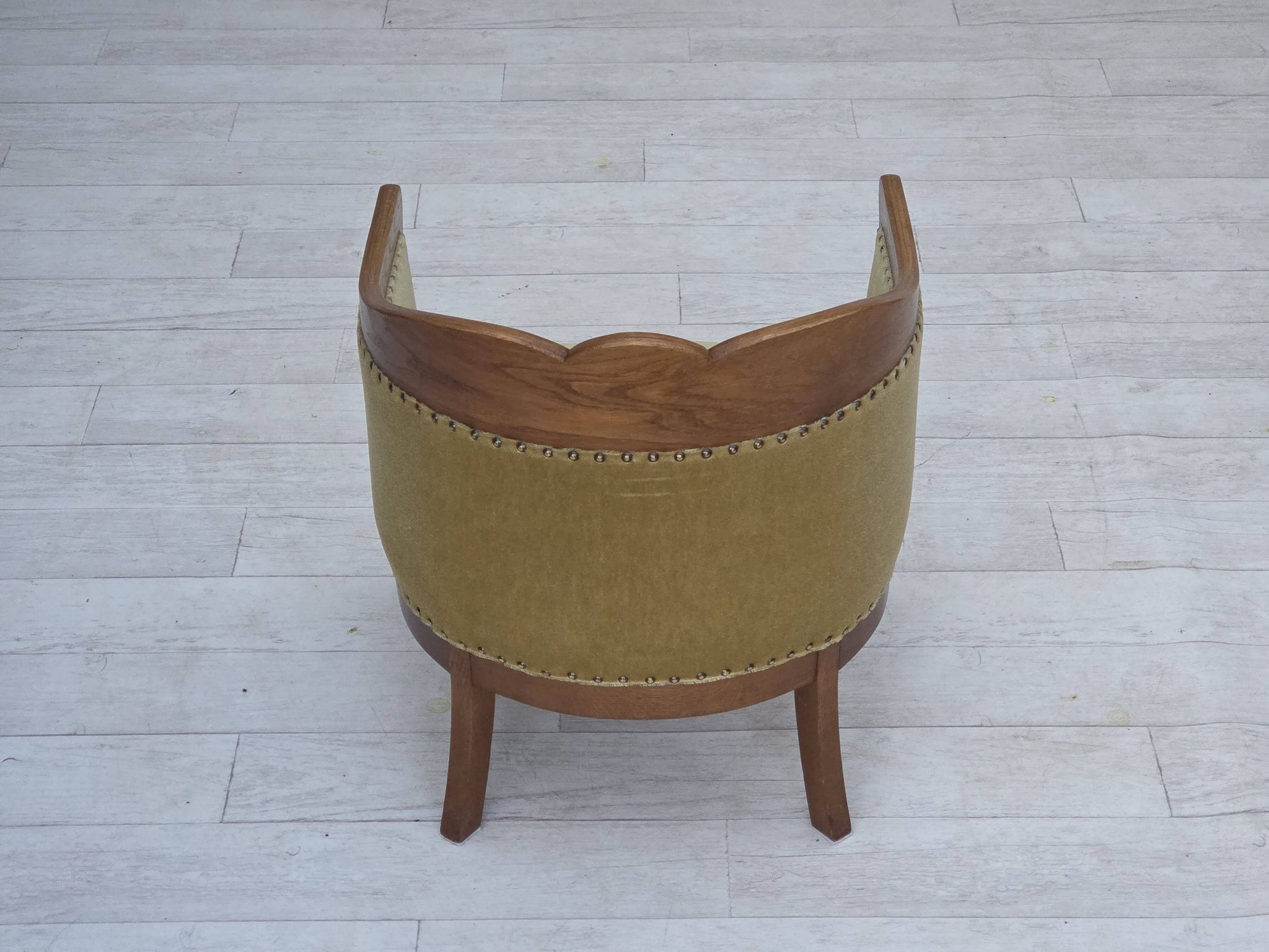 1960s, Danish side/children's armchair, light green furniture velour, oak w