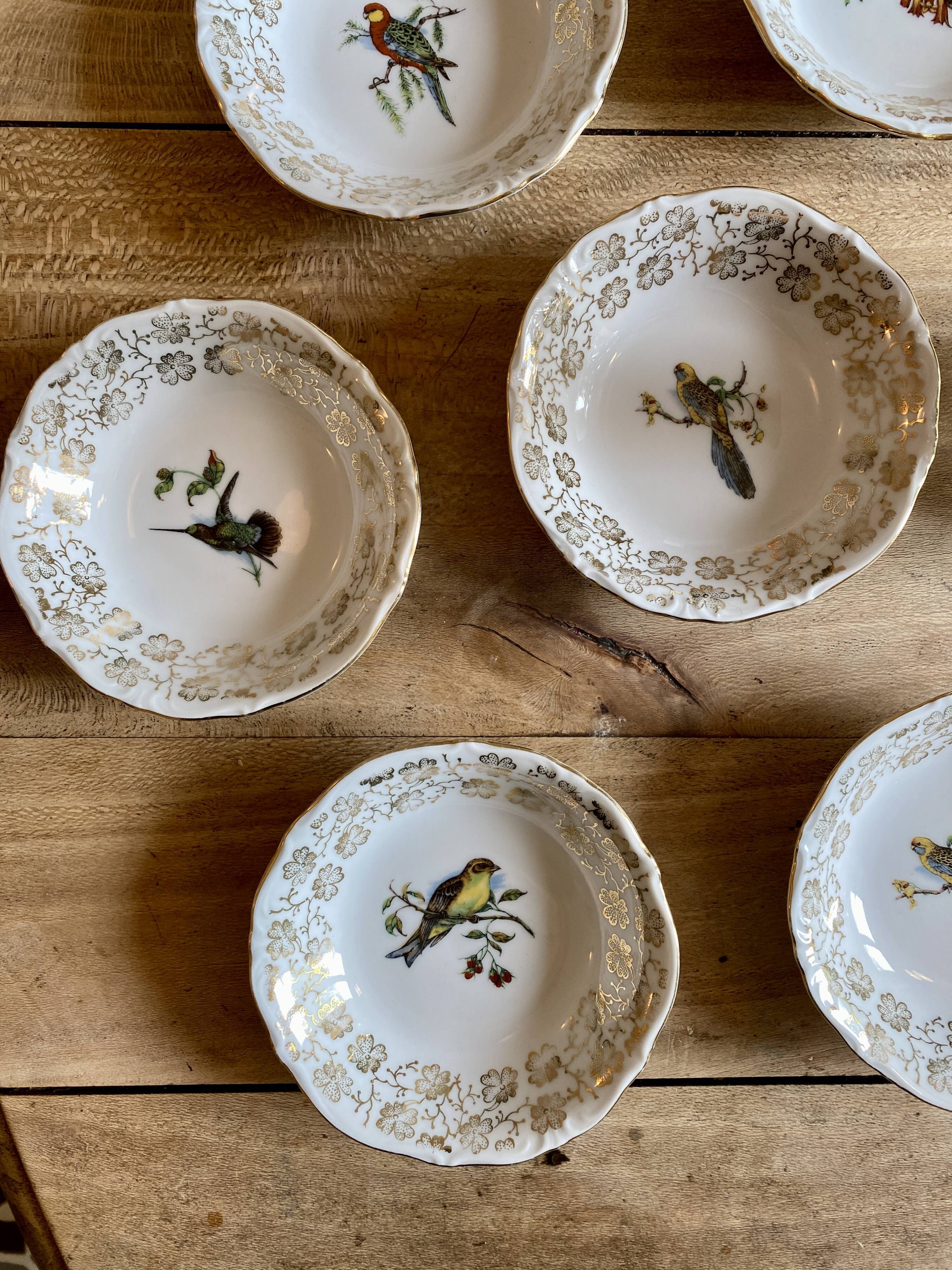 Set of 7 vintage ramekins porcelain bird decorations