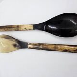 Buffalo horn and smooth bone handle serving cutlery set