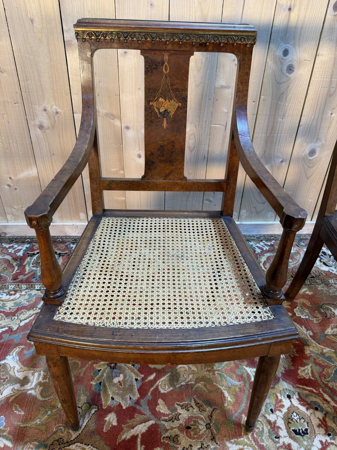 Pair of Art Deco armchairs with caning
