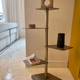 Modernist vintage side table, brushed chrome metal, France 1970
