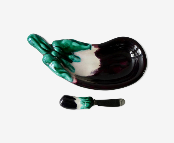 Beurrier en barbotine, aubergine, A. Ferlay Vallauris