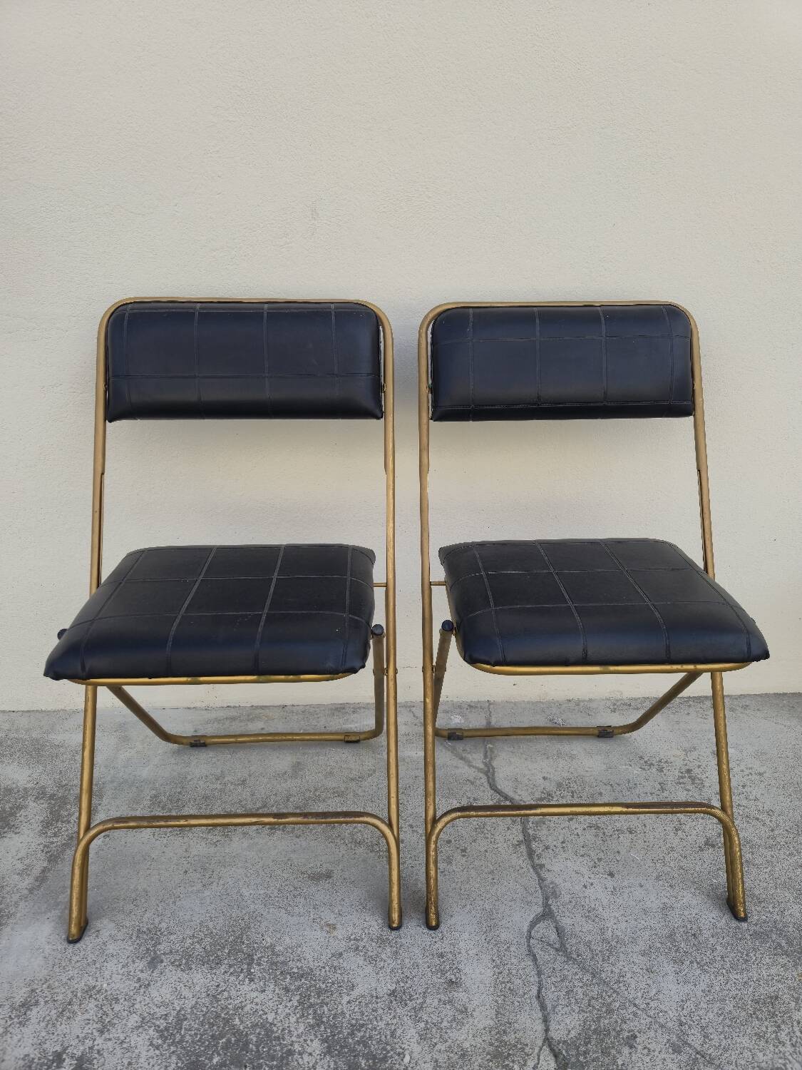 Pair of vintage 1950s Lafuma black folding chairs