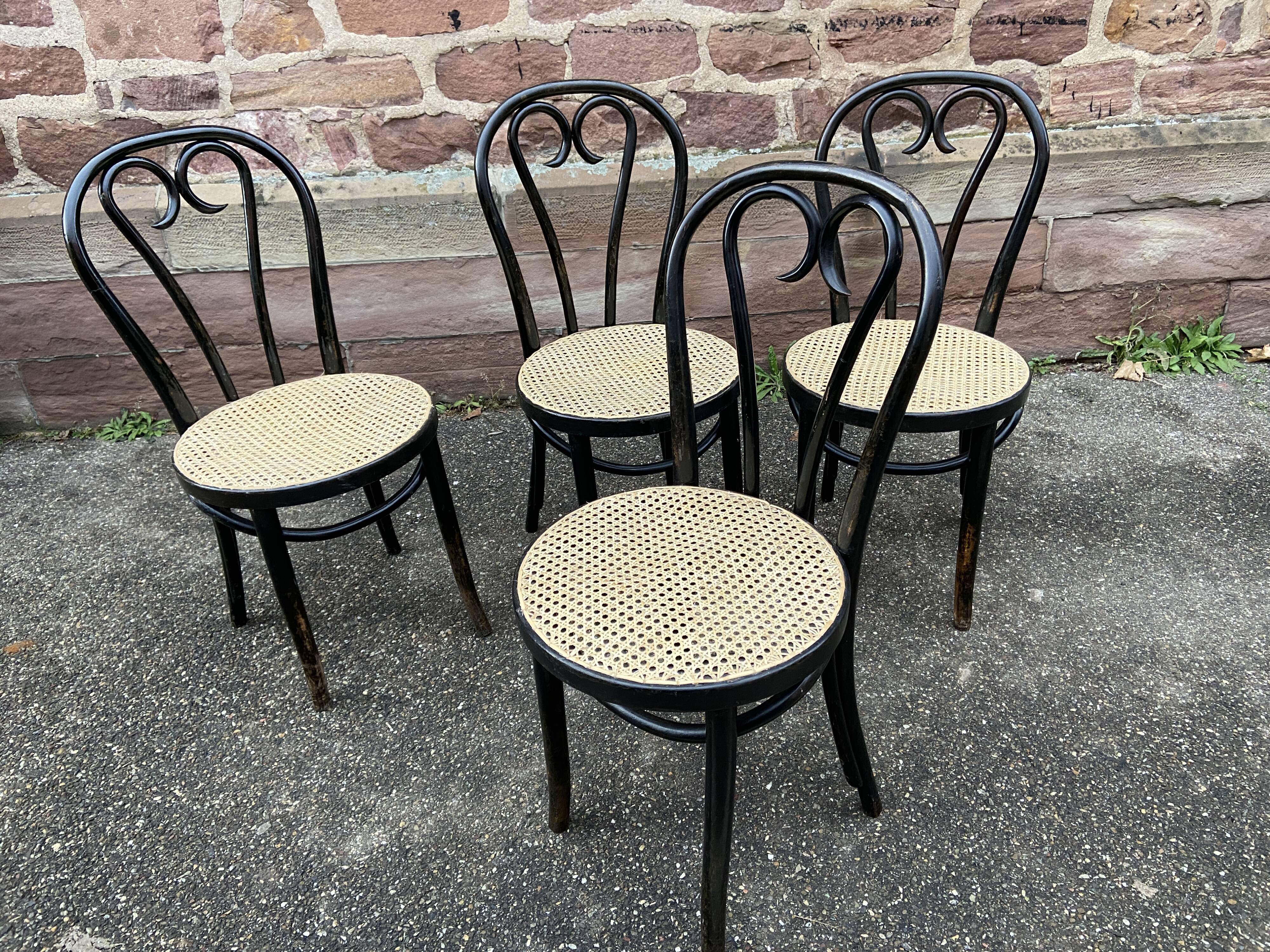 4 Thonet style bistro chairs in blackened curved wood