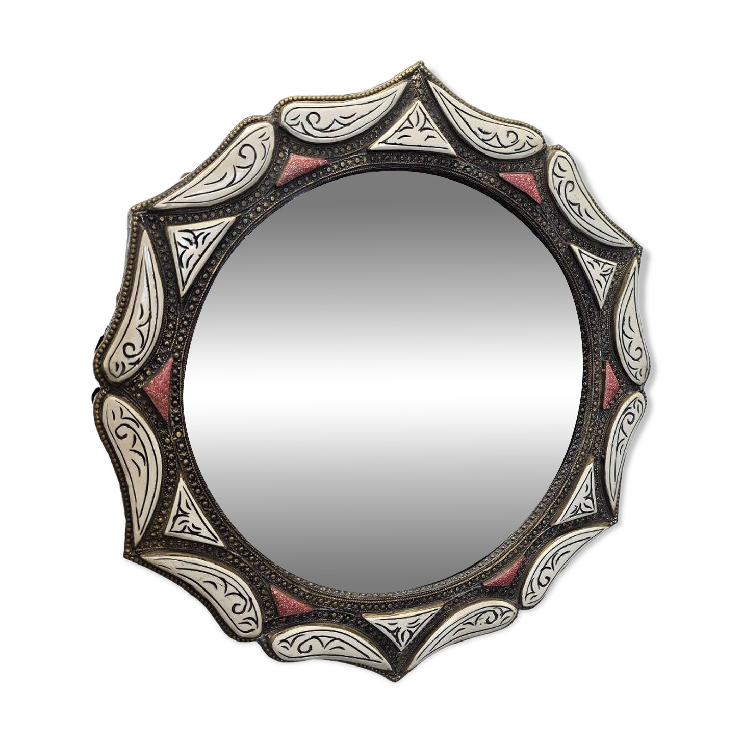 Vintage Moroccan Mirror Brass Bone, 1980s