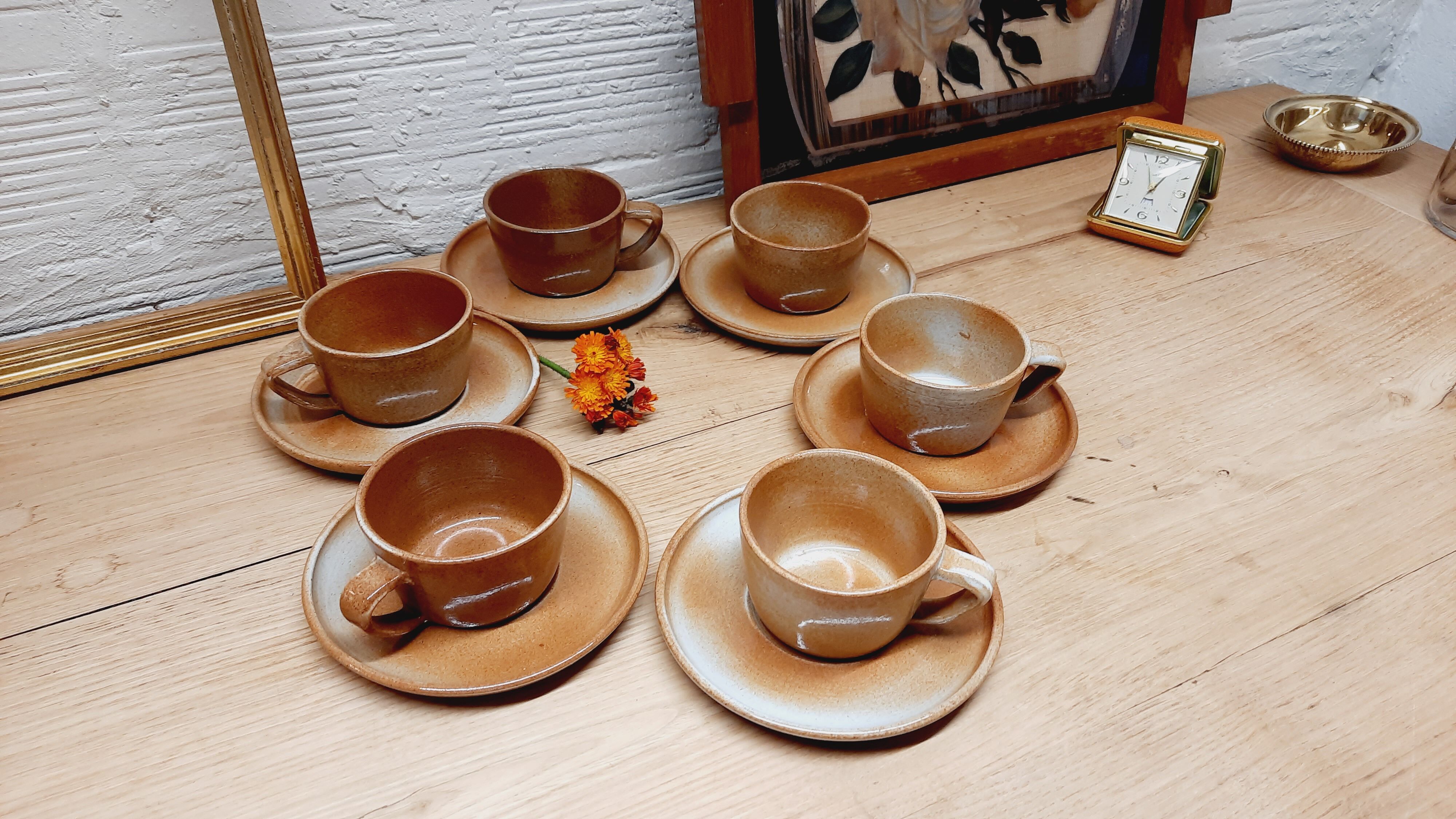 Set 6 cup glazed sandstone