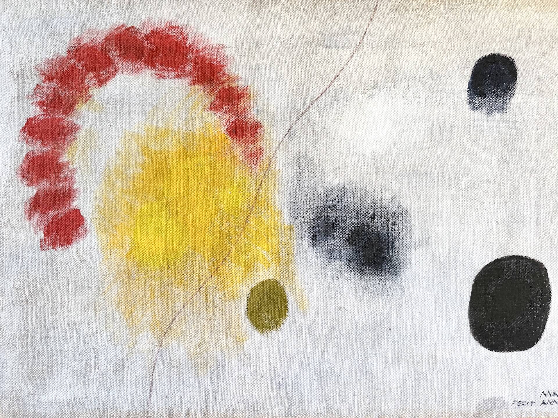 Tableau abstrait sur toile de lin dans le goût de Joan Miro