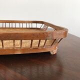 Vintage rectangular braided bamboo platter 1960