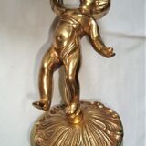 Pair of sconces Angels Cherubs Bronze Gilded Tulips Cut Glass