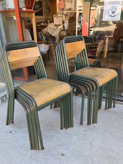 Lot 6 stackable chairs school stella tube/wood