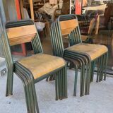 Lot 6 stackable chairs school stella tube/wood
