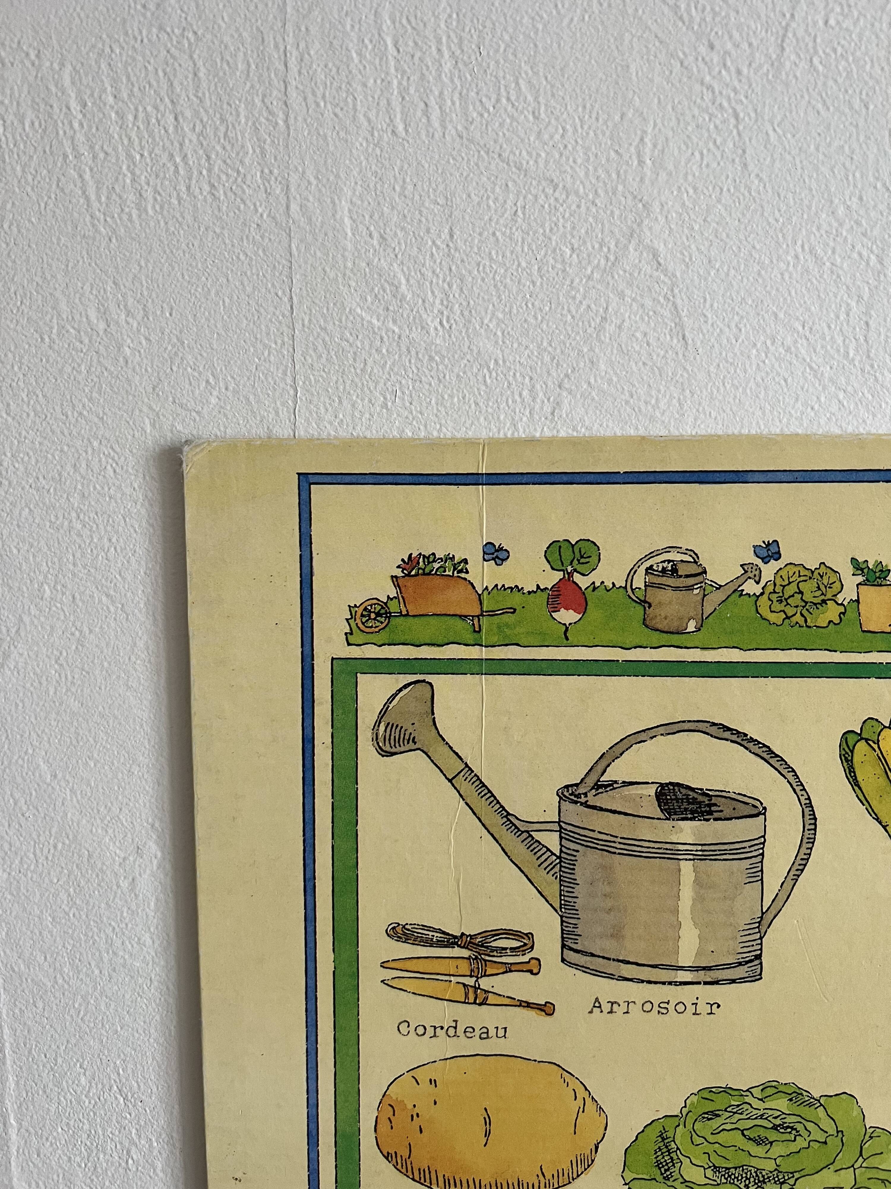 Cardboard poster illustrated around gardening, vintage