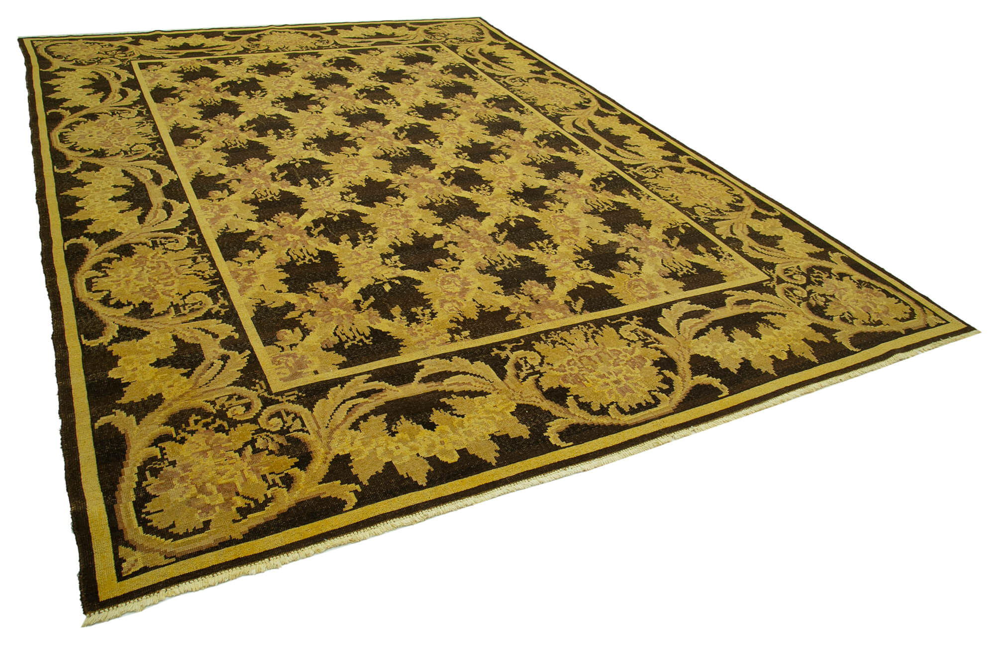Handwoven Persian Overdyed 273 cm x 372 cm Yellow Wool Carpet