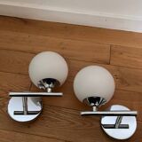 Pair of metal and opaline wall lights