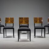 Art Deco French Walnut & Burl Dining Set, 1930s, Set of 7