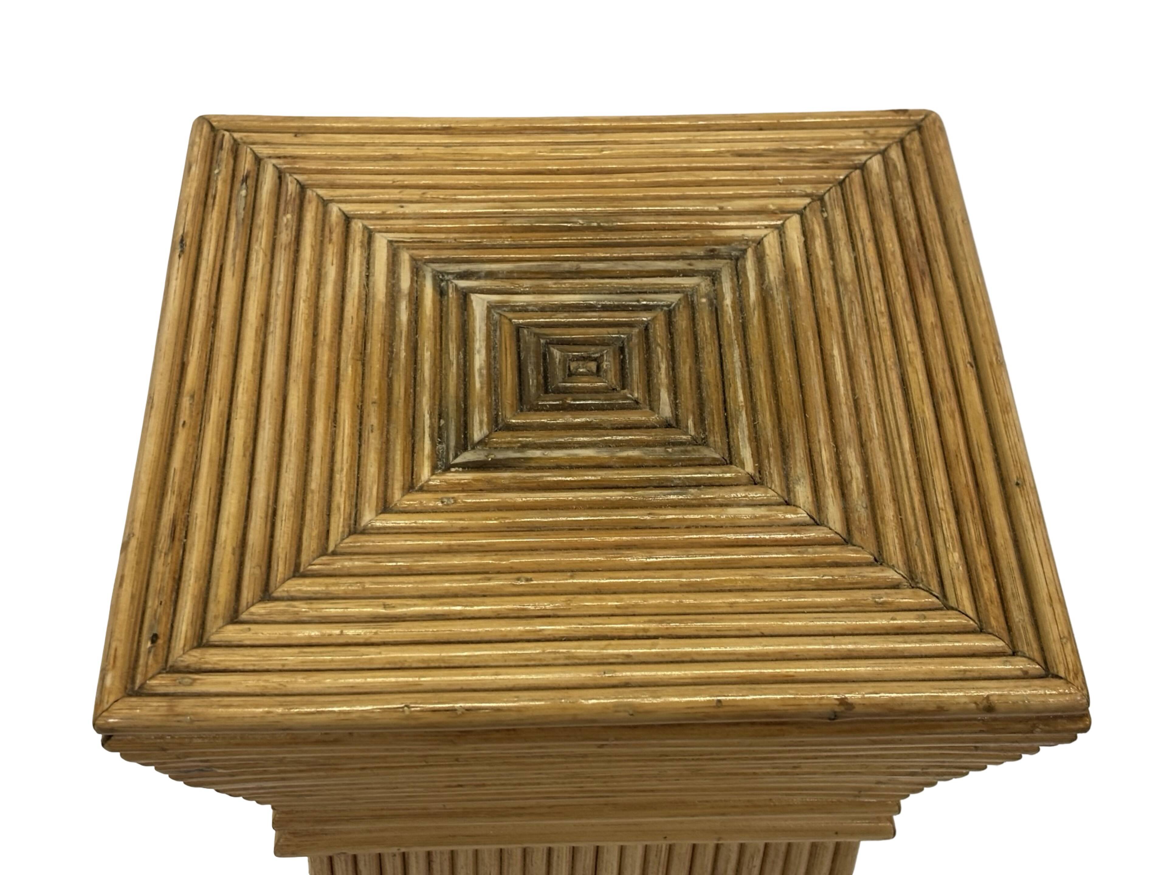 Vintage Rattan Column Planter Bamboo Bohemian Pillar '70s Rattan Mcguire